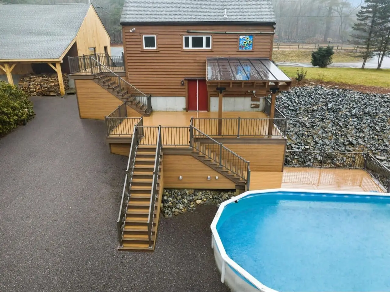 composite deck with wooden pergola
